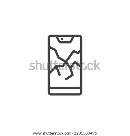 Broken phone screen line icon. linear style sign for mobile concept and web design. Mobile Screen Repair outline vector icon. Symbol, logo illustration. Vector graphics