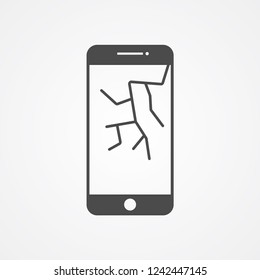 Broken phone screen vector icon sign symbol