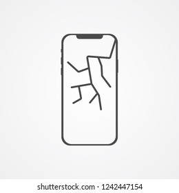 Broken phone screen vector icon sign symbol