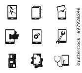 Broken phones fix icon set. Simple style set of 9 broken phones fix vector icons for web isolated on white background
