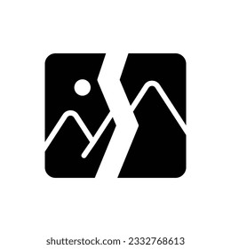 Broken picture glyph icon vector. Missing, corrupted, broken symbol image icon. Vector illustration glyph pictogram for infographic interface or design graphic. 
