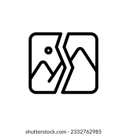 Broken picture line icon vector. Missing, corrupted, broken symbol image icon. Vector illustration outline pictogram for infographic interface or design graphic. 