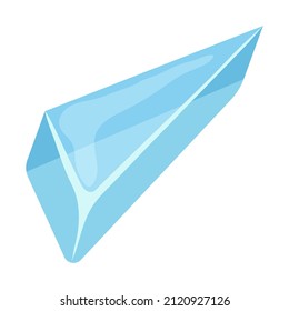 Broken piece of ice. Cold frozen block, arctic snowy object on white background, ice floe in cartoon style.