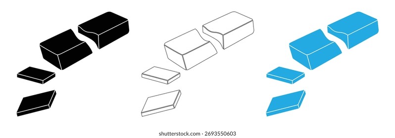 Broken pieces of abstract geometric shapes isolated on white,Isometric broken block vector illustration isolated on white background,Cube icons set vector illustration isolated on white background
