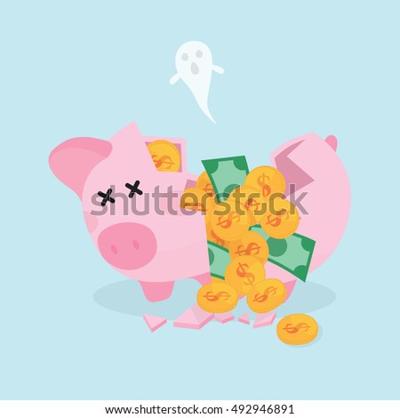 Broken Piggy Bank with Golden Coins