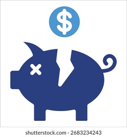 Broken Piggy Bank Icon Element For Design