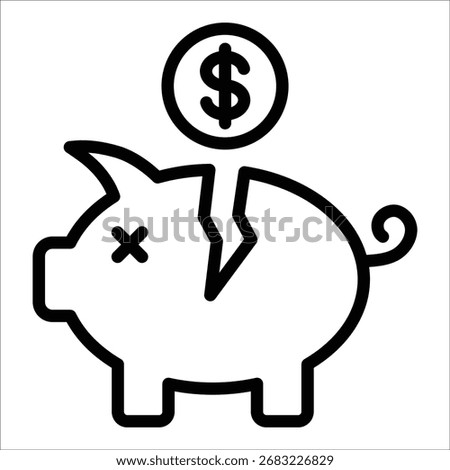 Broken Piggy Bank Icon Element For Design