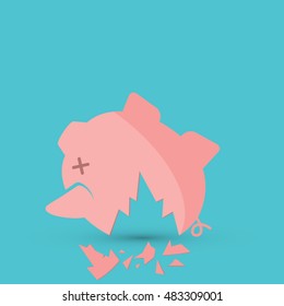 Broken Piggy Bank Icon - EPS 10 Vector