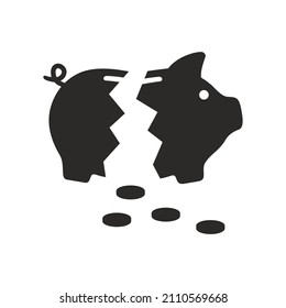 Broken piggy bank icon. Savings. Finance. Budget. Vector icon isolated on white background.