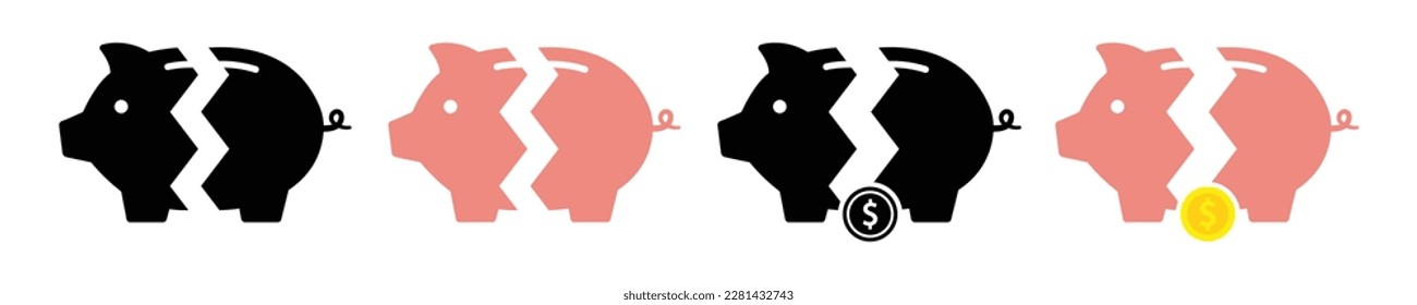 Broken piggy bank icon, vector illustration