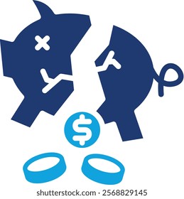Broken Piggy Bank Icon Vector Illustration