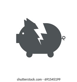 Broken Piggy Bank Icon. Vector Illustration Isolated On White Background