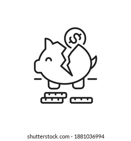 Broken piggy bank line color icon. Sign for web page, mobile app
