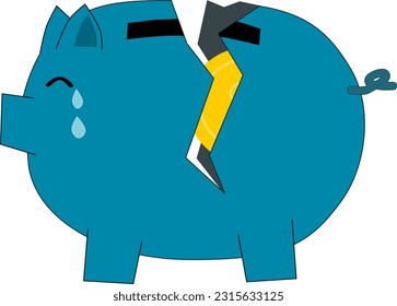 Broken piggy bank with money. Gold dollar coin. vector Illustration.