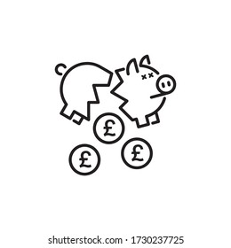 Broken Piggy Bank, Pound Out Of Money Icon In Trendy  Design Vector Eps 10