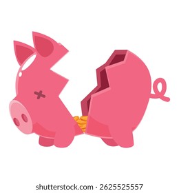 Broken piggy bank revealing few coins, symbolizing bankruptcy, financial crisis, economic hardship, and lack of savings
