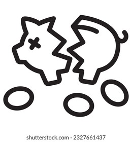 Broken piggy bank, Save money concept, Vector outline illustration.