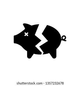 Ícone de silhueta de mealheiro quebrado. Imagem de clipart isolada no plano de fundo branco
