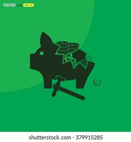 Broken piggy bank vector icon.