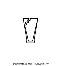 zerbrochenes Kissen- oder Bierglas-Symbol auf weißem Hintergrund. schlicht, Linie, Silhouette und purer Stil. schwarz-weiß. geeignet für Symbol, Zeichen, Symbol oder Logo