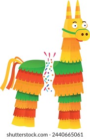 Broken pinata toy. Traditional mexican party horse isolated on white background
