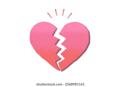 Broken pink heart on white background