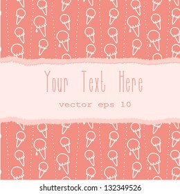 Broken pink paper with seamless icecream pattern. VECTOR EPS 10. Editable illustration