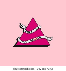 I'm broken pink triangle heart with ribbon vector illustration. 