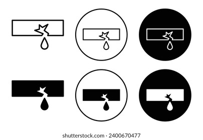 Icono de tubería rota. símbolo del proveedor de servicios de reparación o reparación de fugas de tuberías de tubo vegetal doméstico o industrial. vector de tubería de agua de fontanería dañado. tubería rota con mal funcionamiento de drenaje de grietas