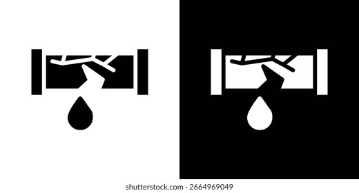 Gebrochenes Rohrsymbol in flachem schwarzem, massivem Vektorsatz