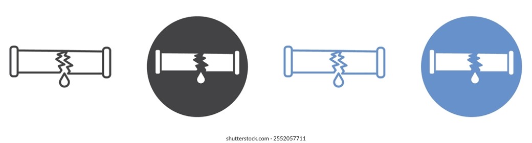 Broken pipe icon flat line symbol set.
