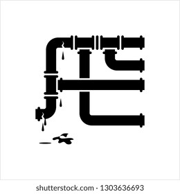 Broken Pipe Icon, Leakage In Pipe Vector Art Illustration