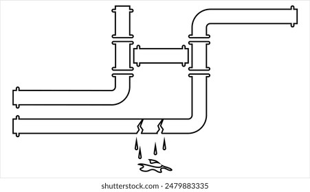 Broken Pipe Icon, Leakage In Pipe Vector Art Illustration