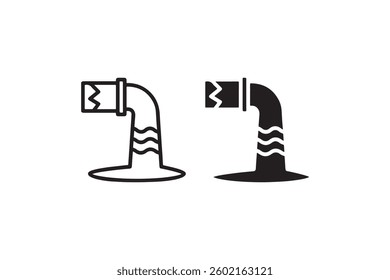 Broken pipe icon with leaking water symbol Vector