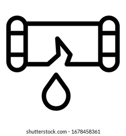 Broken pipe icon. Outline broken pipe vector icon for web design isolated on white background