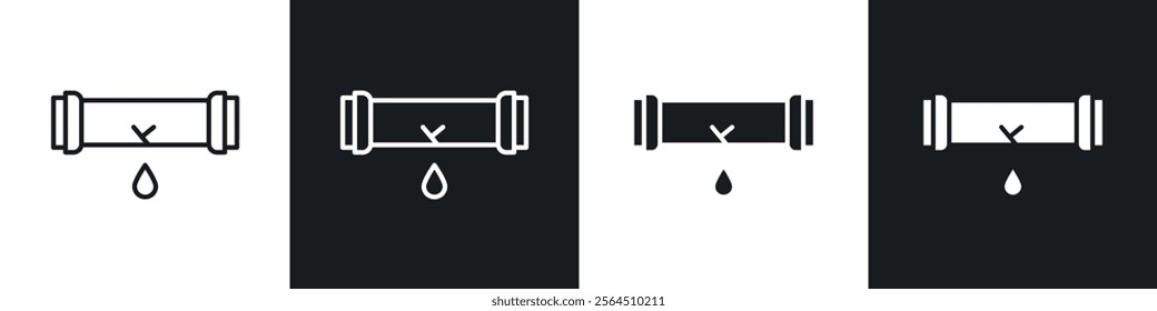 Broken pipe icons collection in black filled and line style.