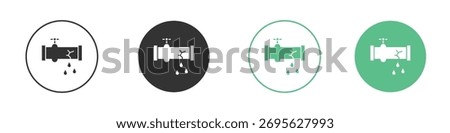 Broken pipe icons silhouette in flat black style.