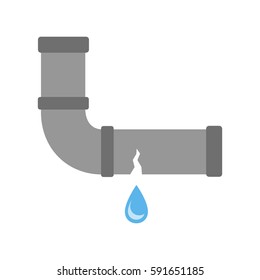 Broken pipe isolated on white background, flat vector illustration.