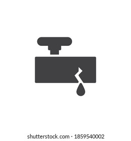 Broken pipe and oil drop vector icon. filled flat sign for mobile concept and web design. Burst pipe and water leak glyph icon. Symbol, logo illustration. Vector graphics