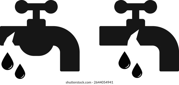 Broken pipe or water tab icon . Leakage water pipe icon. Dishwasher appliance. Tube leak symbol. Plumbing maintenance service
