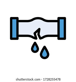 broken pipeline vector flat color icon 