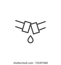 Broken pipes and water drop line icon, outline vector sign, linear style pictogram isolated on white. Symbol, logo illustration. Editable stroke