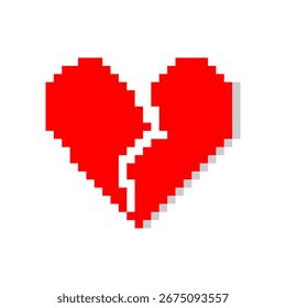 Coração de pixel quebrado, pixelado coração vermelho quebrado ilustração vetor arte.