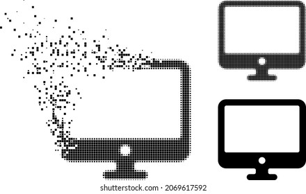 Broken pixelated computer display pictogram with halftone version. Vector destruction effect for computer display icon.