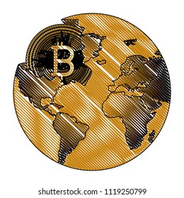 broken planet with bitcoin