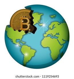 broken planet with bitcoin