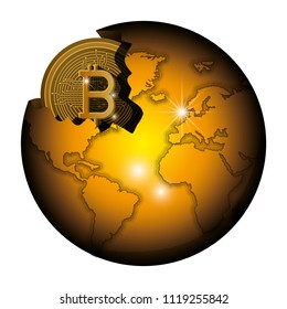 broken planet with bitcoin