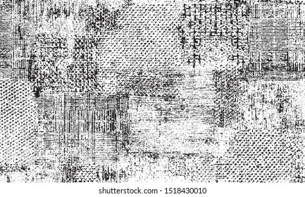 Broken plaster wall effect. Grunge worn damask pattern design. Distressed fabric texture. Overlay texture design. Vector illustration. Eps10.