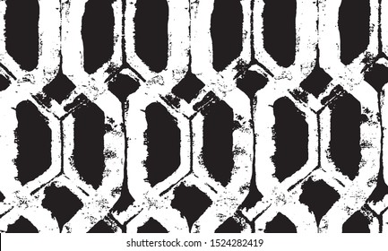 Broken plaster wall effect. Grunge worn damask pattern design. Distressed fabric texture. Overlay texture design. Vector illustration. Eps10.