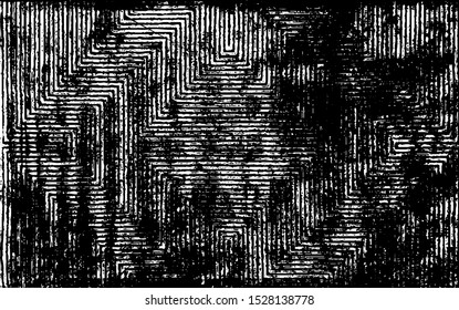 Broken plaster wall effect. Grunge worn damask pattern design. Distressed fabric texture. Overlay texture design. Vector illustration. Eps10.